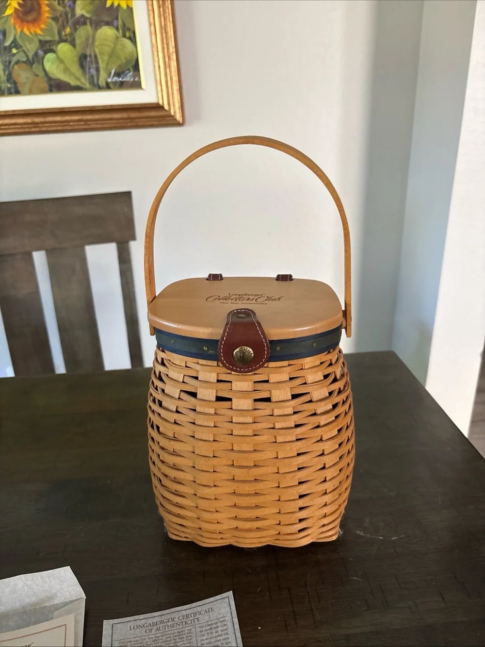 Longaberger Wood Collectors Club Lid with Brown Leather Accents